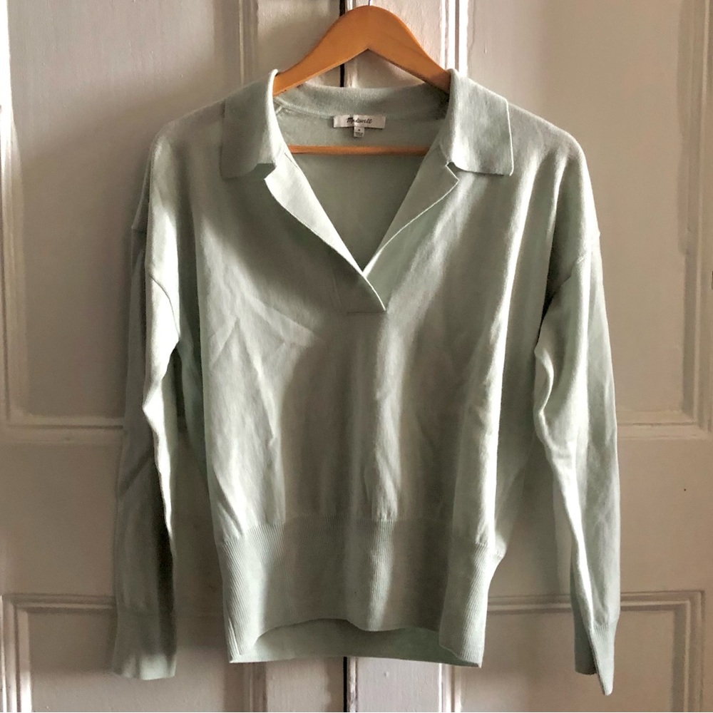 Madewell Super Soft Merino Wool Polo Sweater Knitwear Top Size Medium Sea Green